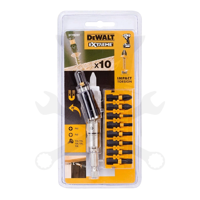 Bit tartó-csavarmegvezető, csuklós, mágn. + bithegyek 1/4" - DeWalt