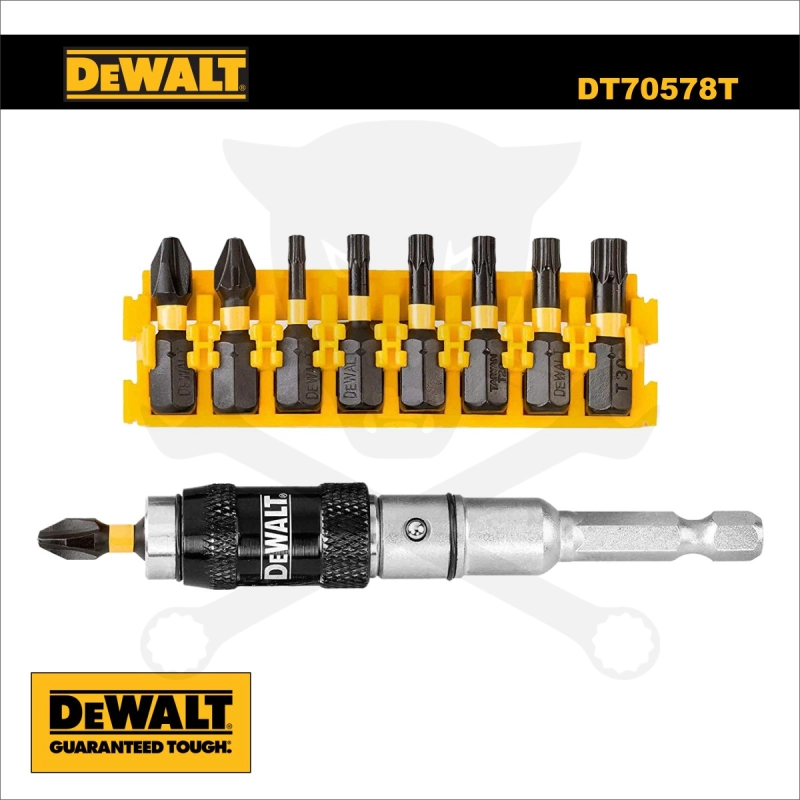 Bit tartó-csavarmegvezető, csuklós, mágn. + bithegyek 1/4" - DeWalt