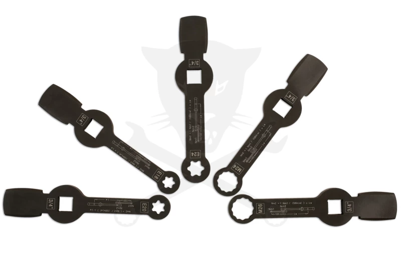 Féknyeregkulcs készlet -TEHER- üthető 5 db-os E18-E20-E24 + M24-M26 3/4"