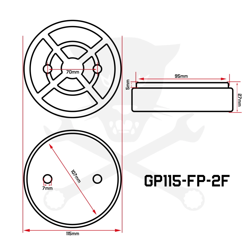 Gumipogácsa csápos emelőhöz 115/107 mm-es félperemes-íves+ 2 furat