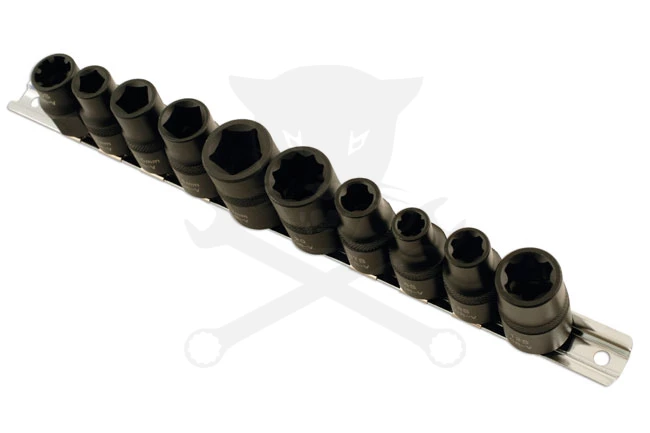 Autóipari speciális dugókulcs készlet 1/2" 10 db-os 3-5-6-10-12 lapú