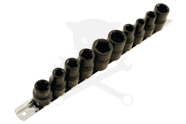 Autóipari speciális dugókulcs készlet 1/2" 10 db-os 3-5-6-10-12 lapú