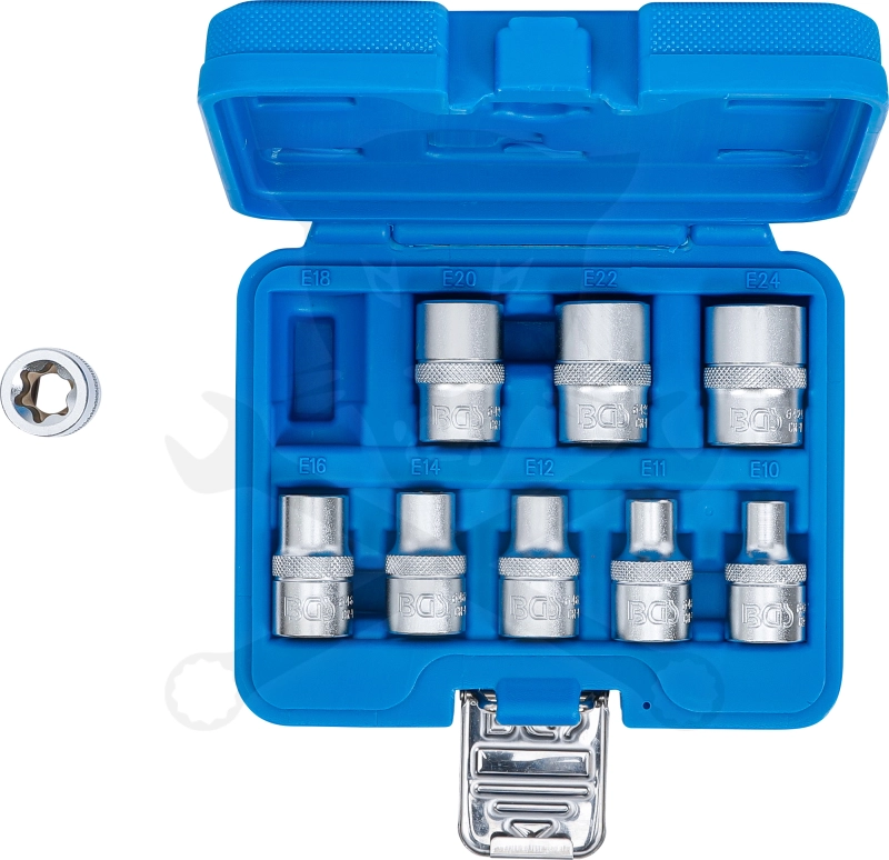 Dugókulcs - crowafej készlet 1/2" belső torx E10-E24 normál h. 9 db-os BGS