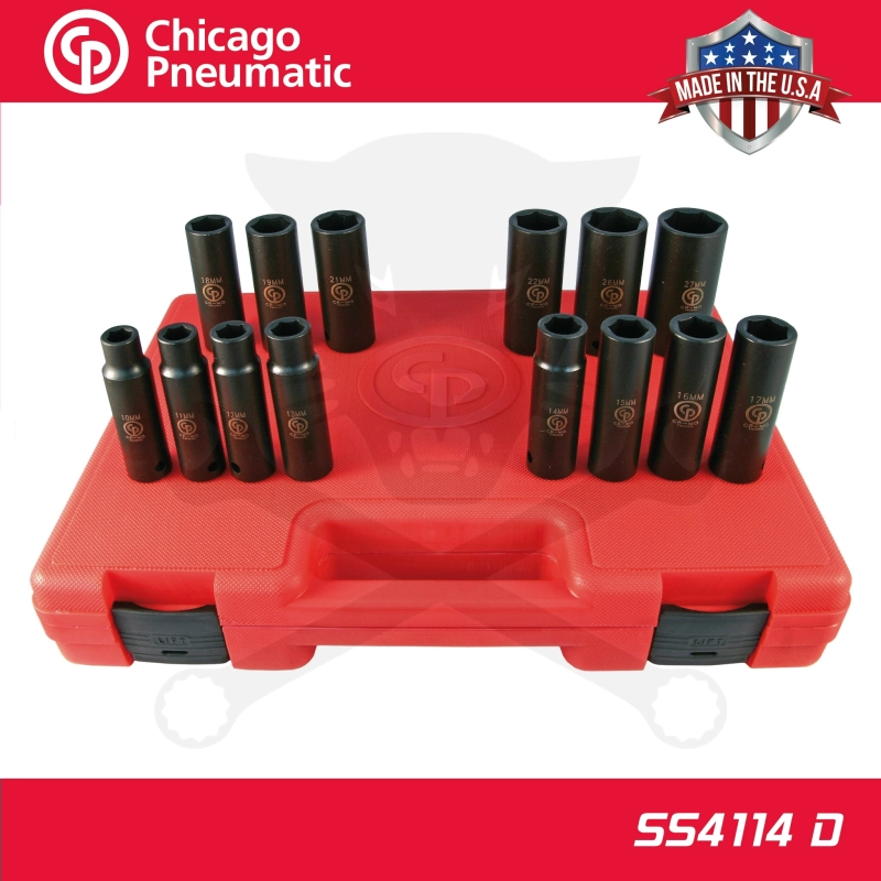 Légkulcsfej készlet 1/2" 14 db 10-27 mm metrikus hosszú 6 l. - Chicago (SS4114D)