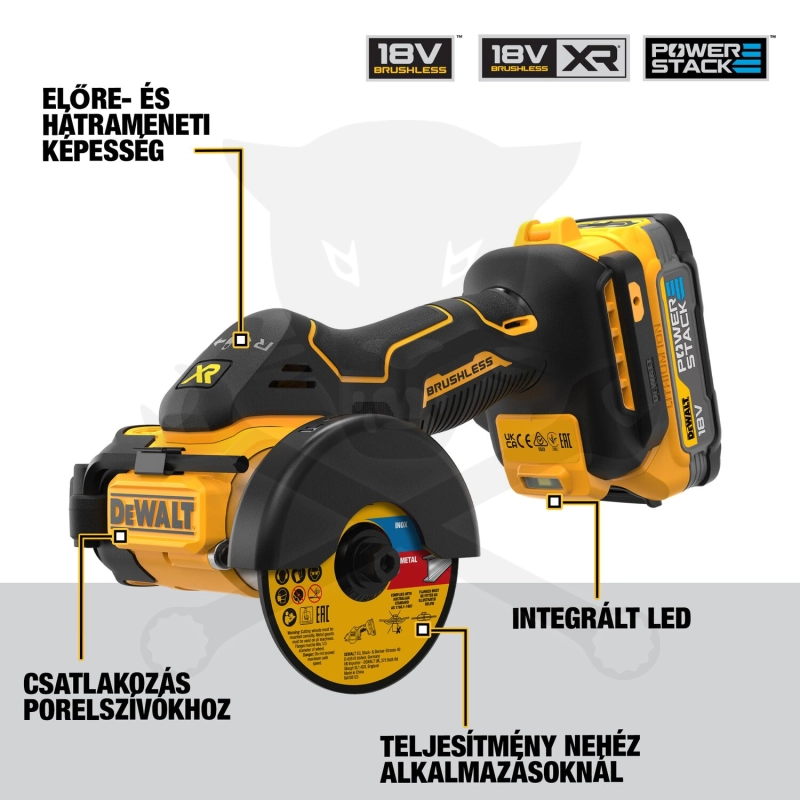 Sarokcsiszoló, akkus 18V  76 mm 2 db 1.7 Ah - kofferben, DeWalt