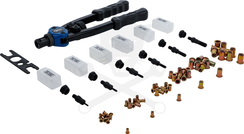 Szegecsanya behúzó kétkezes készlet M3-M4-M5-M6-M8-M10 Alu+Acél - BGS
