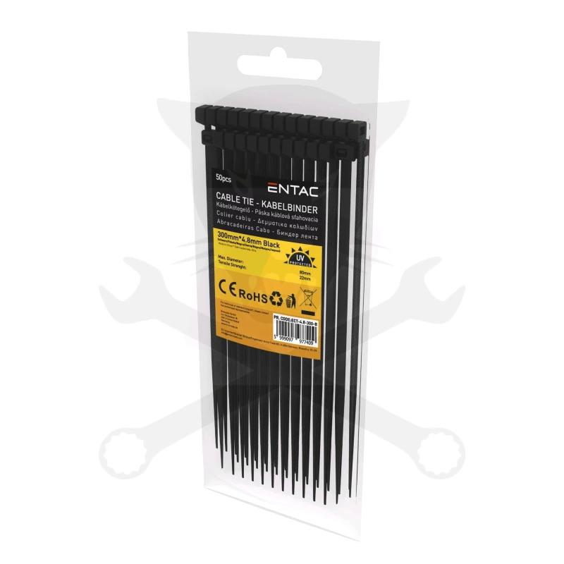 Kábelkötegelő 4,8x300 - Fekete - 50 db-os - Entac