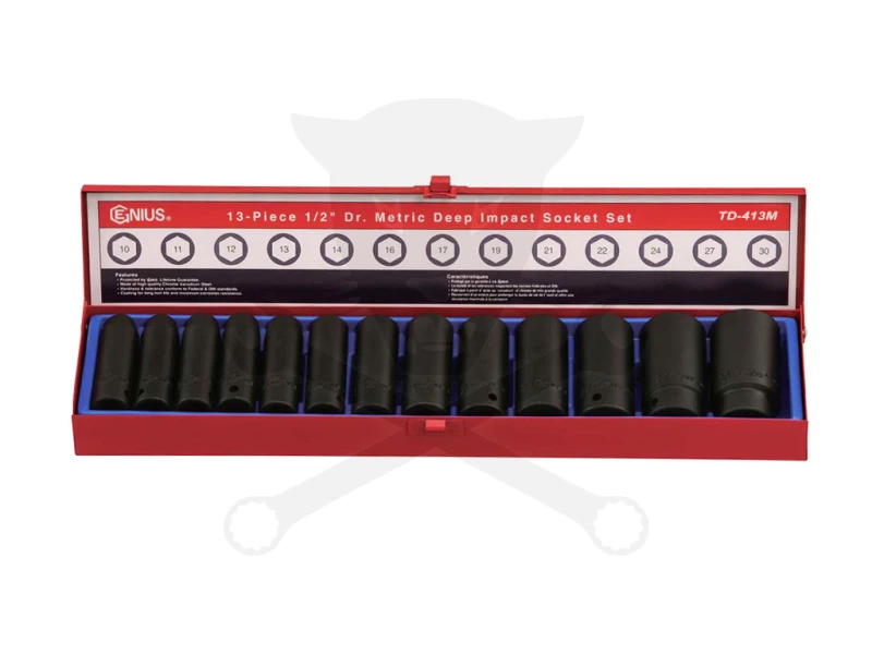Légkulcsfej készlet 1/2" 13 db 10-30 mm metrikus hosszú Genius