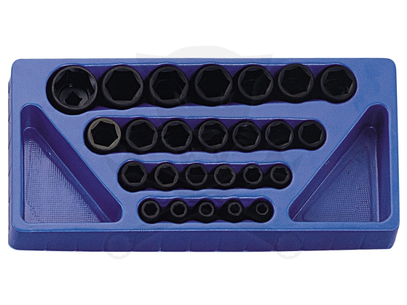 Tálcás Genius dugókulcs, gépi készlet 6 lapú normál 1/2" 25 db-os 1/3