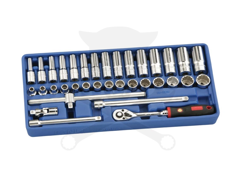 Tálcás Genius dugókulcs készlet 3/8" 12 sz. n. + h. 35 db-os - 1/3