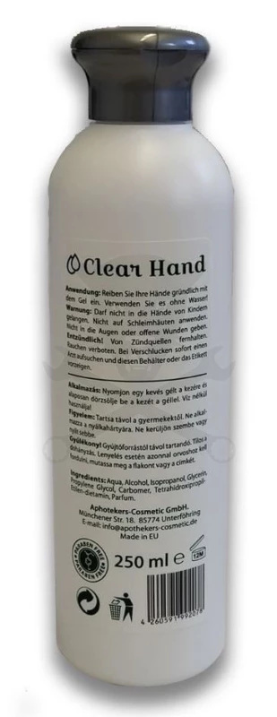 Kézfertőtlenítő gél - antibakteriális - 250 ml - Clearhand Illatmentes