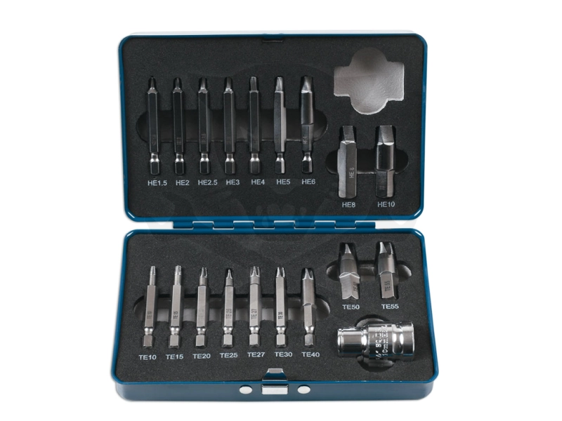 Csavarkiszedő - sérültfejű csavarokhoz Torx - HEX 19 db-os készlet -
