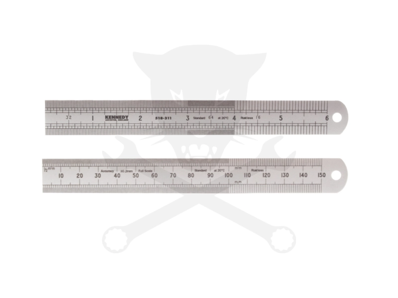 Vonalzó, acél, merev  150 mm x 18 mm metrikus és colos