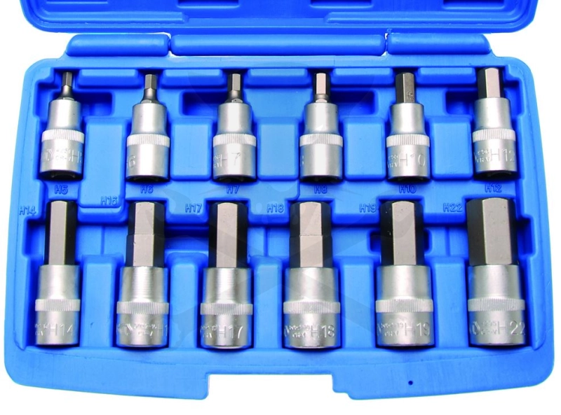 Rátűzőkulcs - crowa+bit készlet 1/2" imbusz 5-22 mm 12 db-os BGS