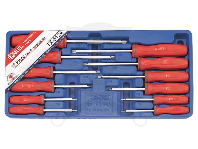 Tálcás Genius csavarhúzó készlet TORX - LYUKAS - 12 db-os - 1/3