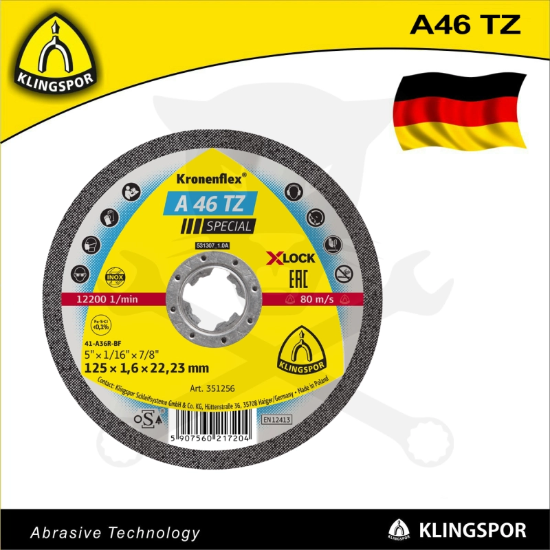 Vágókorong 125 x 1.6 x 22.23 mm INOX 80m/s - X-Lock A 60TZ - Klingspor