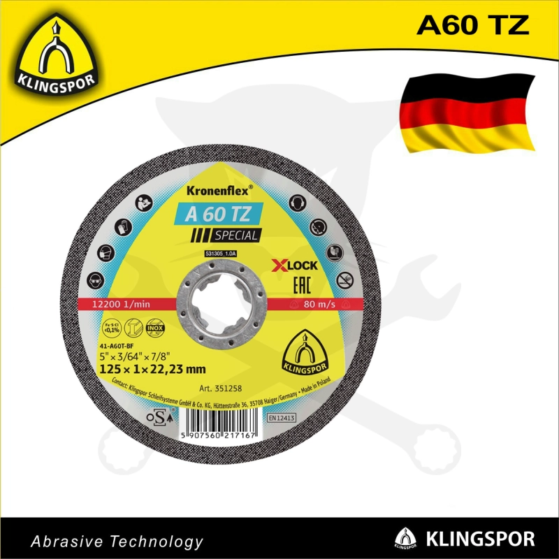 Vágókorong 125 x 1.0 x 22.23 mm INOX 80m/s - X-Lock A 60TZ - Klingspor