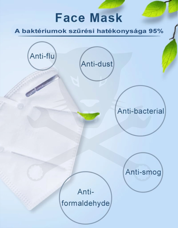 Arcmaszk - szájmaszk - FFP2 - KN95 szelep nélkül -fülpánt XHH-KN95 RAKTÁRON BF22