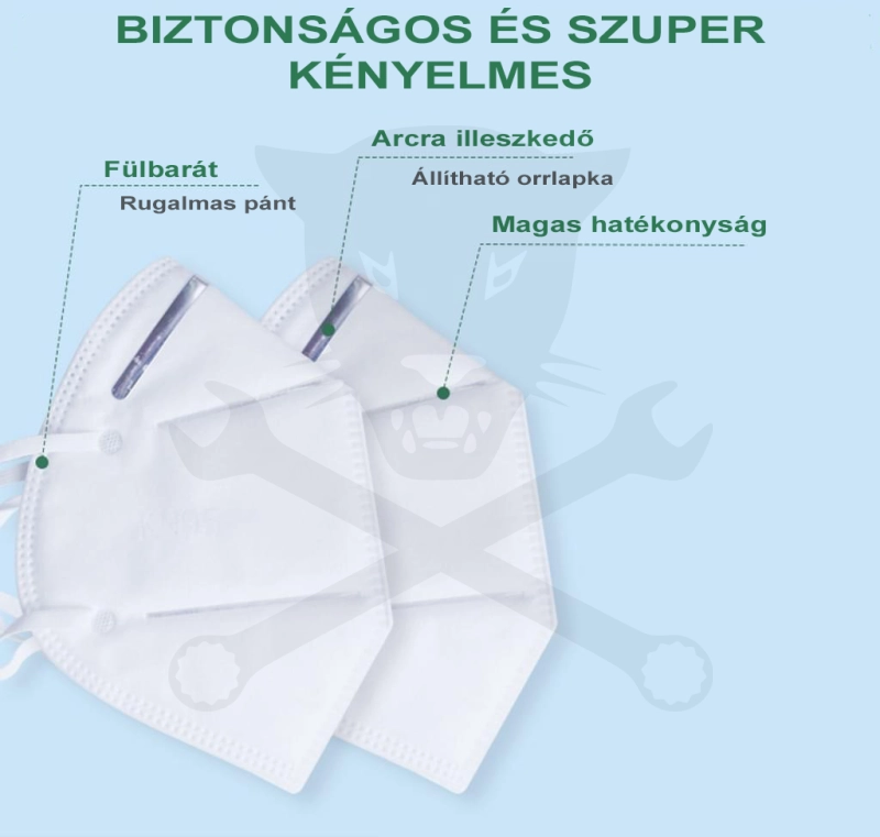 Arcmaszk - szájmaszk - FFP2 - KN95 szelep nélkül -fülpánt XHH-KN95 RAKTÁRON BF22