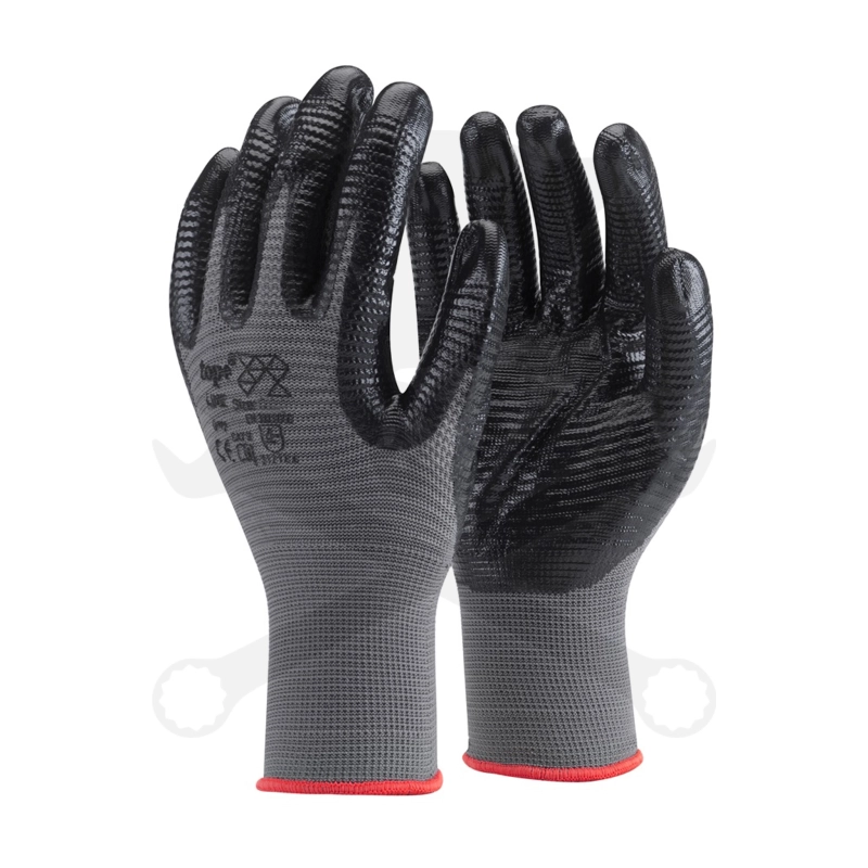 Kesztyű - szerelőkesztyű - szürke Nitril mártott bordáz teny 10/XL