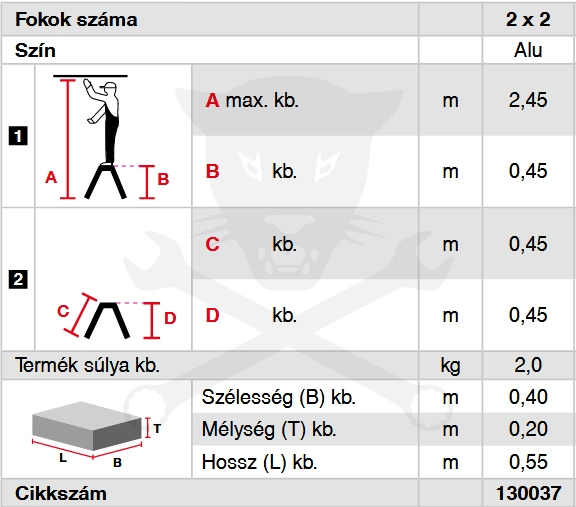 Fellépő ALU lépcsőfokos két oldalon járható gurulós 2x2 - ROLLY