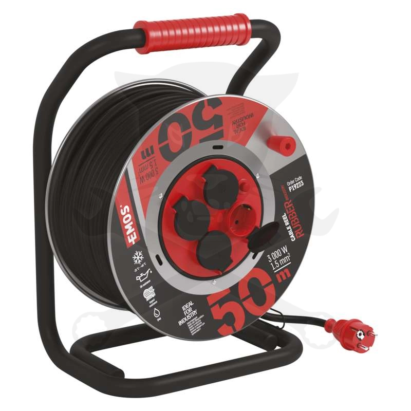 Kábeldob 50 m - IP44 gumi kábel 3 x 1.5 mm2 - 3000W Fekete