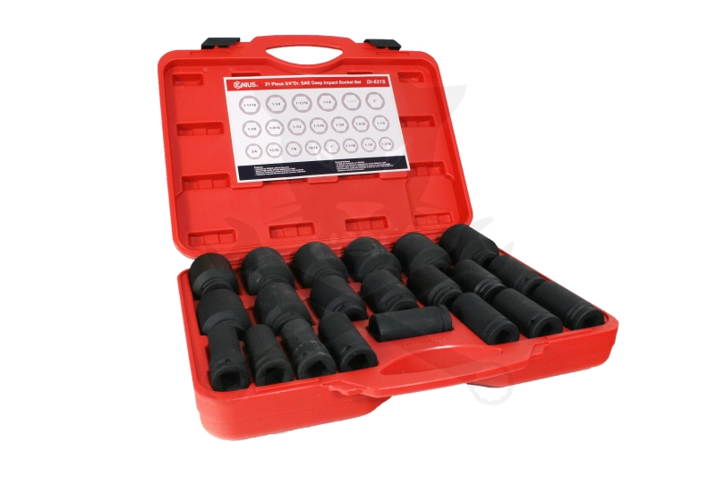 Légkulcsfej készlet 3/4" 21 db-os COLOS 3/4" - 2" 6 lapú hosszú - Genius