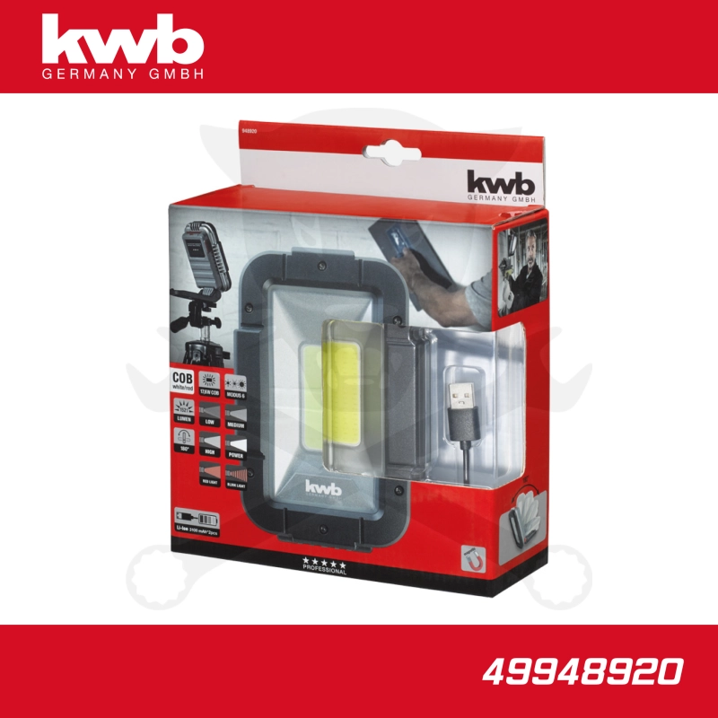 Szerelőlámpa - LED 01 COB 1521 lm akkus - USB - IPX5 összecsuk. - KWB