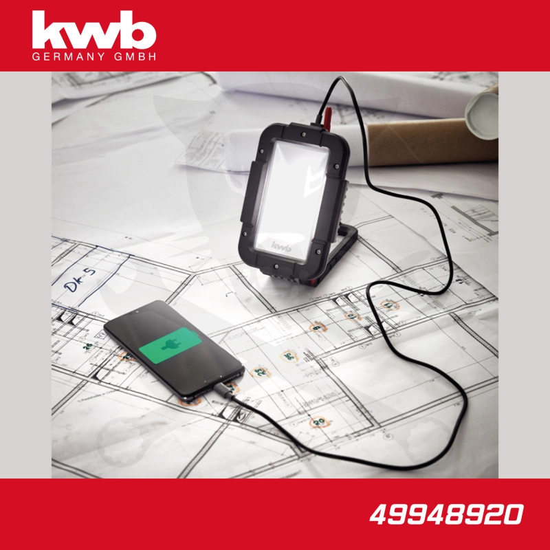 Szerelőlámpa - LED 01 COB 1521 lm akkus - USB - IPX5 összecsuk. - KWB