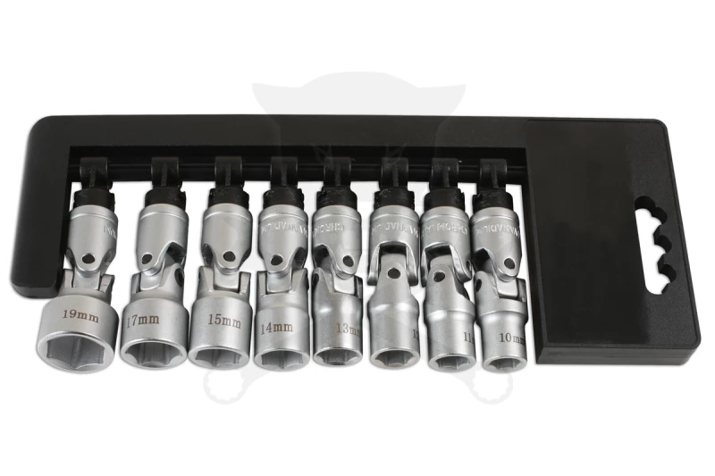 Dugókulcs - crowafej készlet 3/8" 6 lapú CSUKLÓS 8 db-os 10-19 mm -TS20