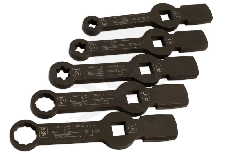 Féknyeregkulcs készlet -TEHER- üthető 5 db-os E18-E20-E24 + M24-M26 3/4"
