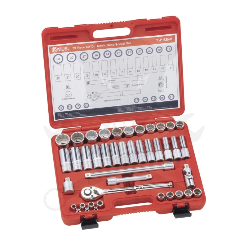 Dugókulcs készlet 1/2" 12 szögű 9-32 mm rövid + hosszú 39 db-os Genius