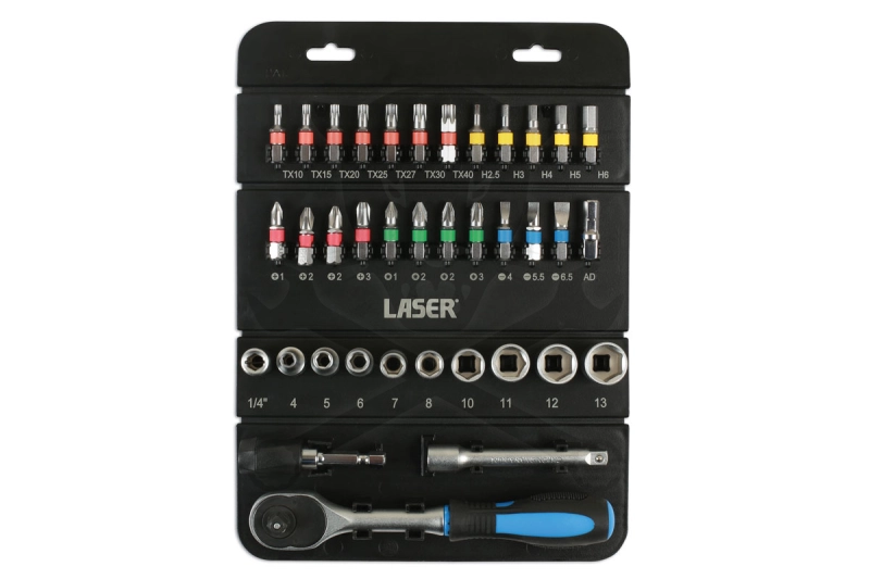 Dugókulcs és bit készlet 37 darabos 1/4" - Laser Tools