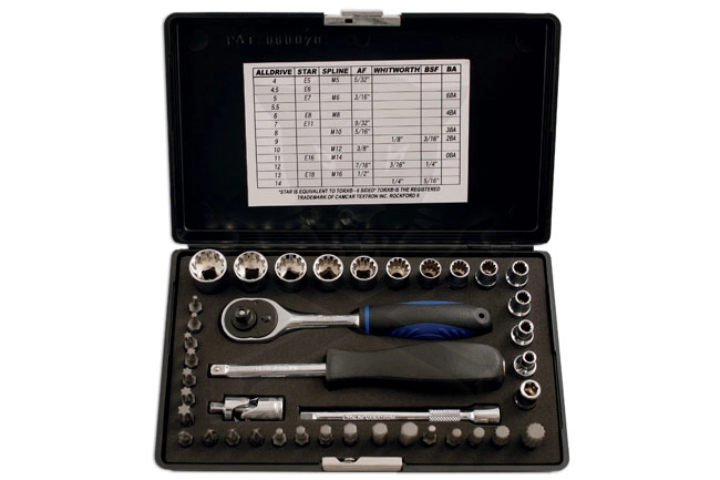Dugókulcs - crowafej készlet 1/4" Gear Lock - Alldrive 40 db+Bitek -TS20