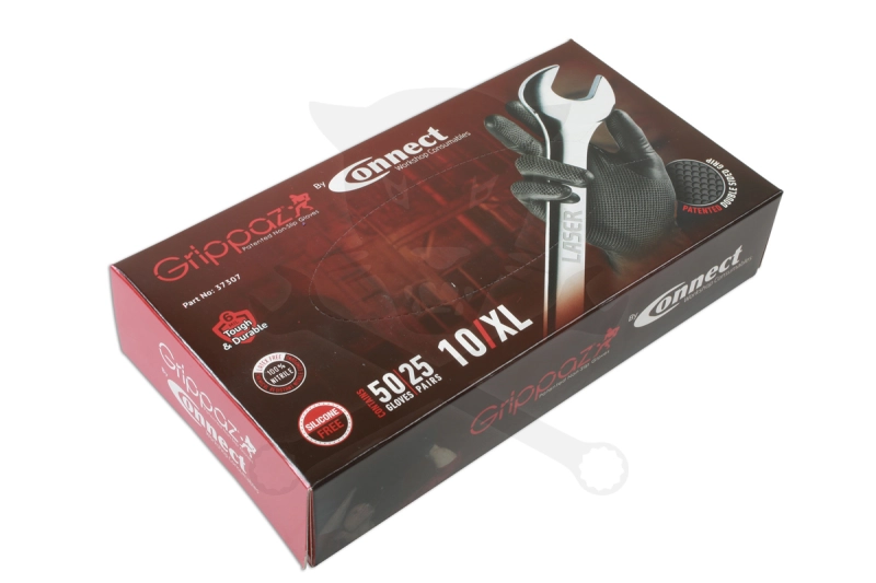 Kesztyű Grippaz 100% Nitril 10/XL - dobozos 50 db-os - FEKETE