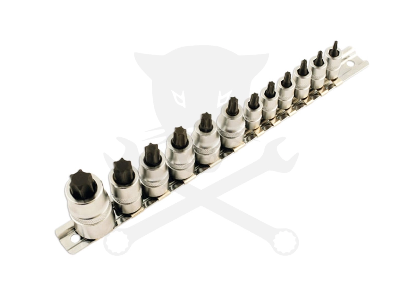 Rátűzőkulcs - crowa+bit készlet 1/4"-3/8"-1/2" 12 db-os RÖVID Torx:T8-T60