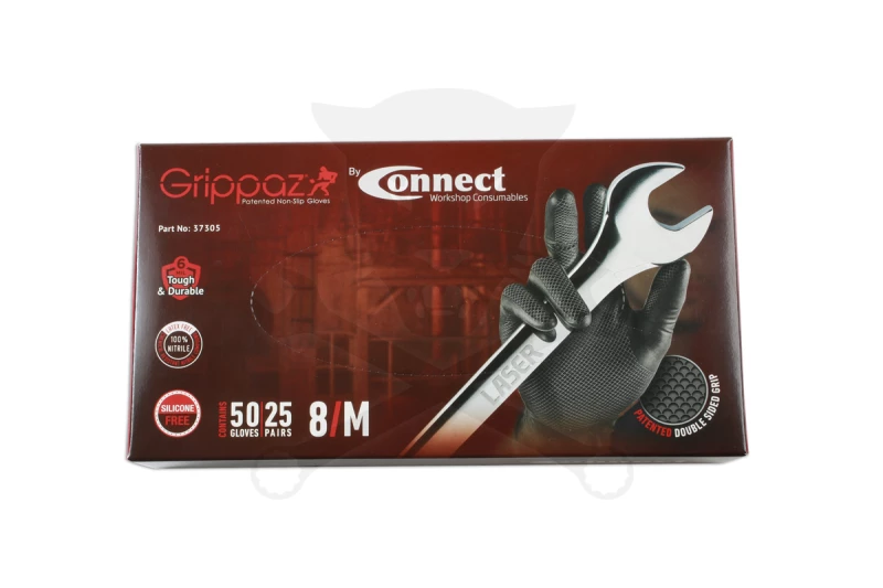 Kesztyű Grippaz 100% Nitril  8/M - dobozos 50 db-os - FEKETE