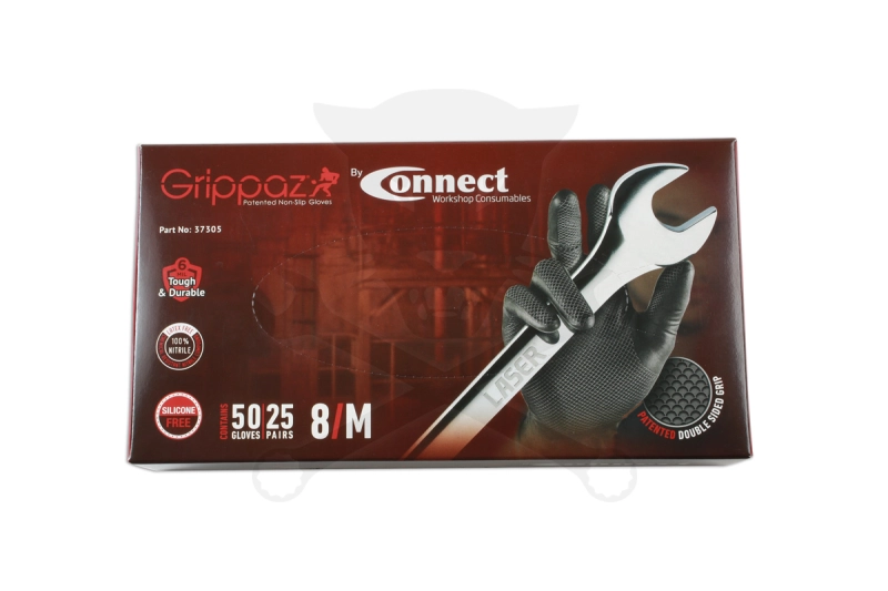 Kesztyű Grippaz 100% Nitril  8/M - dobozos 50 db-os - FEKETE