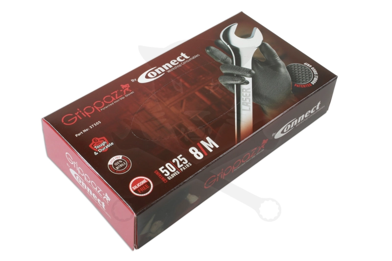Kesztyű Grippaz 100% Nitril  8/M - dobozos 50 db-os - FEKETE