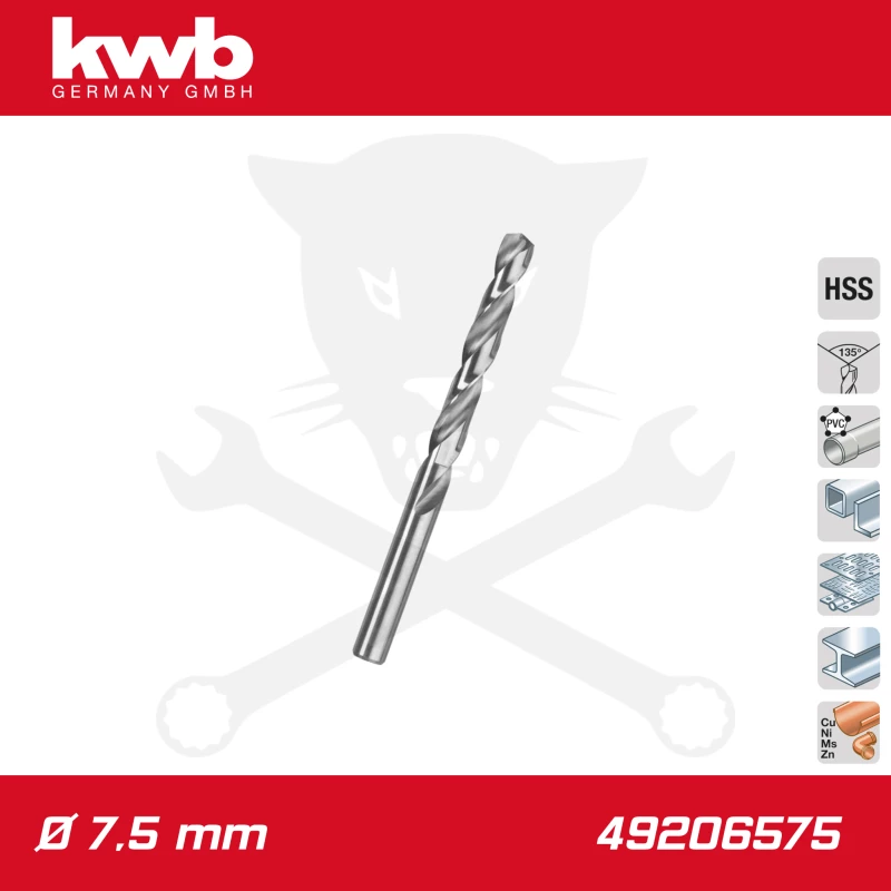 Csigafúró  7,5 mm HSS-G DIN 338 Silver Star, profi - KWB
