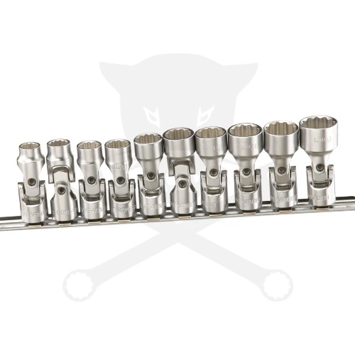 Dugókulcs - crowafej készlet 3/8" 12 sz. csuklós 10-19 mm Genius