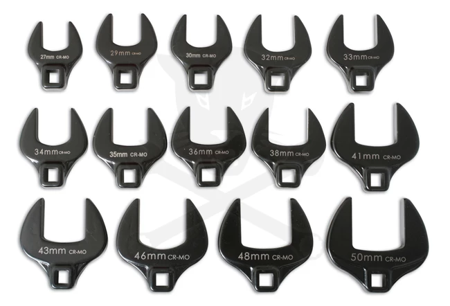 Villáskulcs adapter készlet nyitott 1/2" 14 db-os: 27-50 mm "Crowfoot"