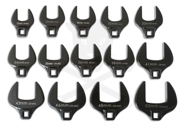 Villáskulcs adapter készlet nyitott 1/2" 14 db-os: 27-50 mm "Crowfoot"
