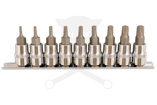 Rátűzőkulcs - crowa+bit készlet Torx Plus® 9 darabos TP10 - TP50 3/8"