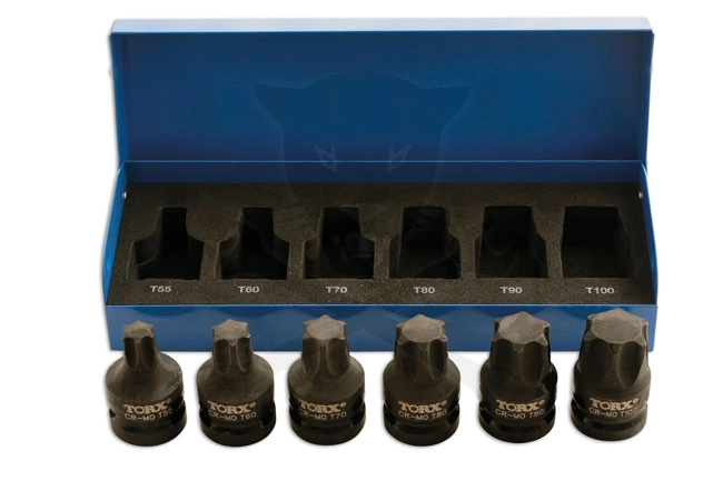 Légkulcsfej készlet 1/2" Torx T55-T100 -alacsony profil 6 db - Laser