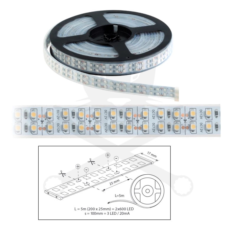 Szalag LED 3528 kültéri 2x120 db/m - 3000K - ELMARK