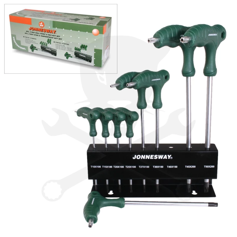 Torx kulcs T-fogós készlet  T10-T50 9 db-os Állványos készlet -Jonnesway