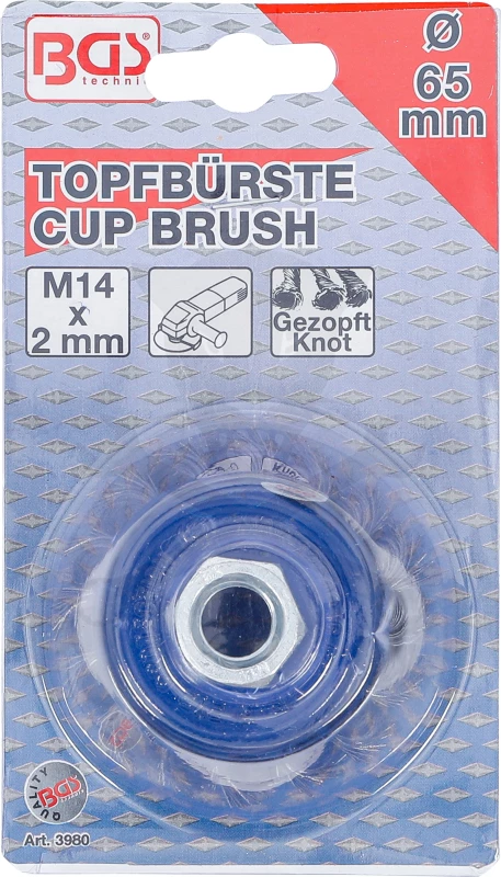Drótcsiszoló fazékkefe  65 mm M14 x 2.0 menettel -sarokcsiszolóhoz- BGS