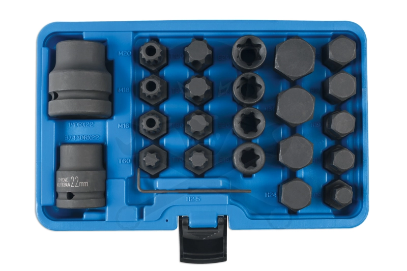 Bit készlet teherautós 3/4" és 1" 24 db-os gépi imbusz+torx+XZN+E-torx