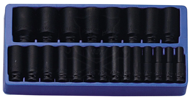 Tálcás Genius dugókulcs, gépi készlet 6 lapú h. colos 1/2" 22 db-os 1/3